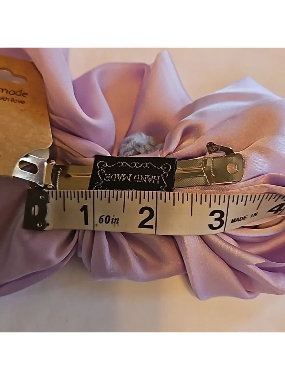Hand Crafted lavander bow hair clip barrette clip bohemian crochet blue flower